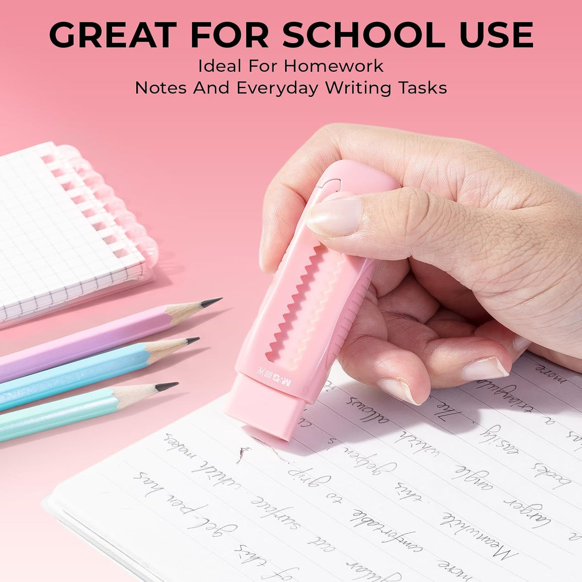 M&G 2+8 Retractable Erasers, Sliding Rubber Eraser Set, Pink Erasers