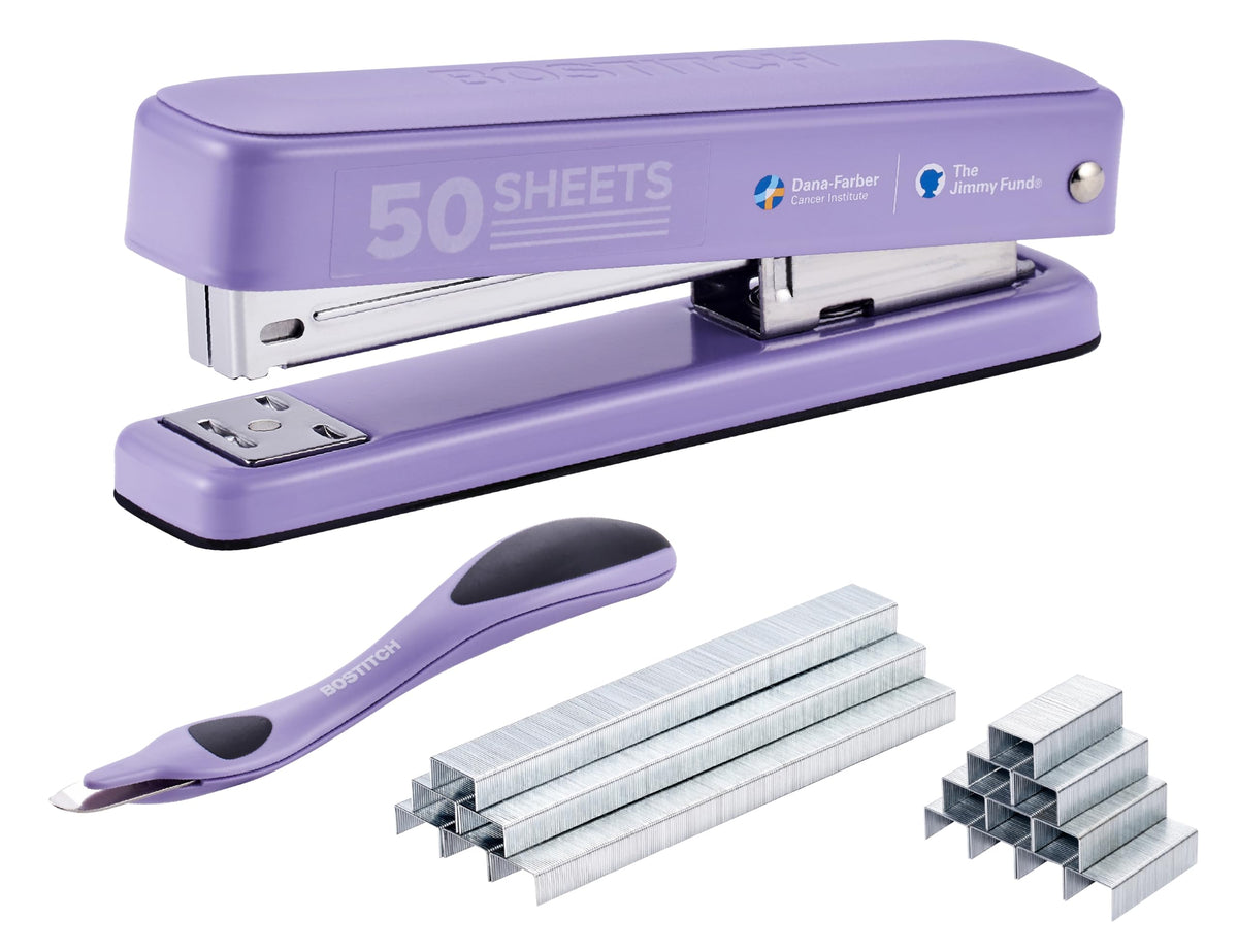 Bostitch Titan Heavy Duty Metal Stapler, 50 Sheet Capacity with 1250 Staples and Ergonomic Staple Remover, Jam Free Stapling, Full Strip Stapler for Desk, Office and Classroom, Silver