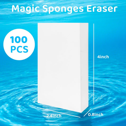 100 Pack Magic Sponges Cleaning Erasers, Bulk Melamine Foam Sponges for Long-Lasting Home Cleaning, Durable Cleaner Erasers for Bathtub, Floor, Baseboard, Bathroom & Wall Grime Removal