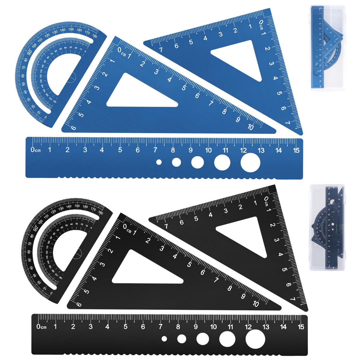 Honagu Aluminum Alloy Triangular Ruler Set, 8 Pieces/2 Sets, Modern Design, 12 Inches