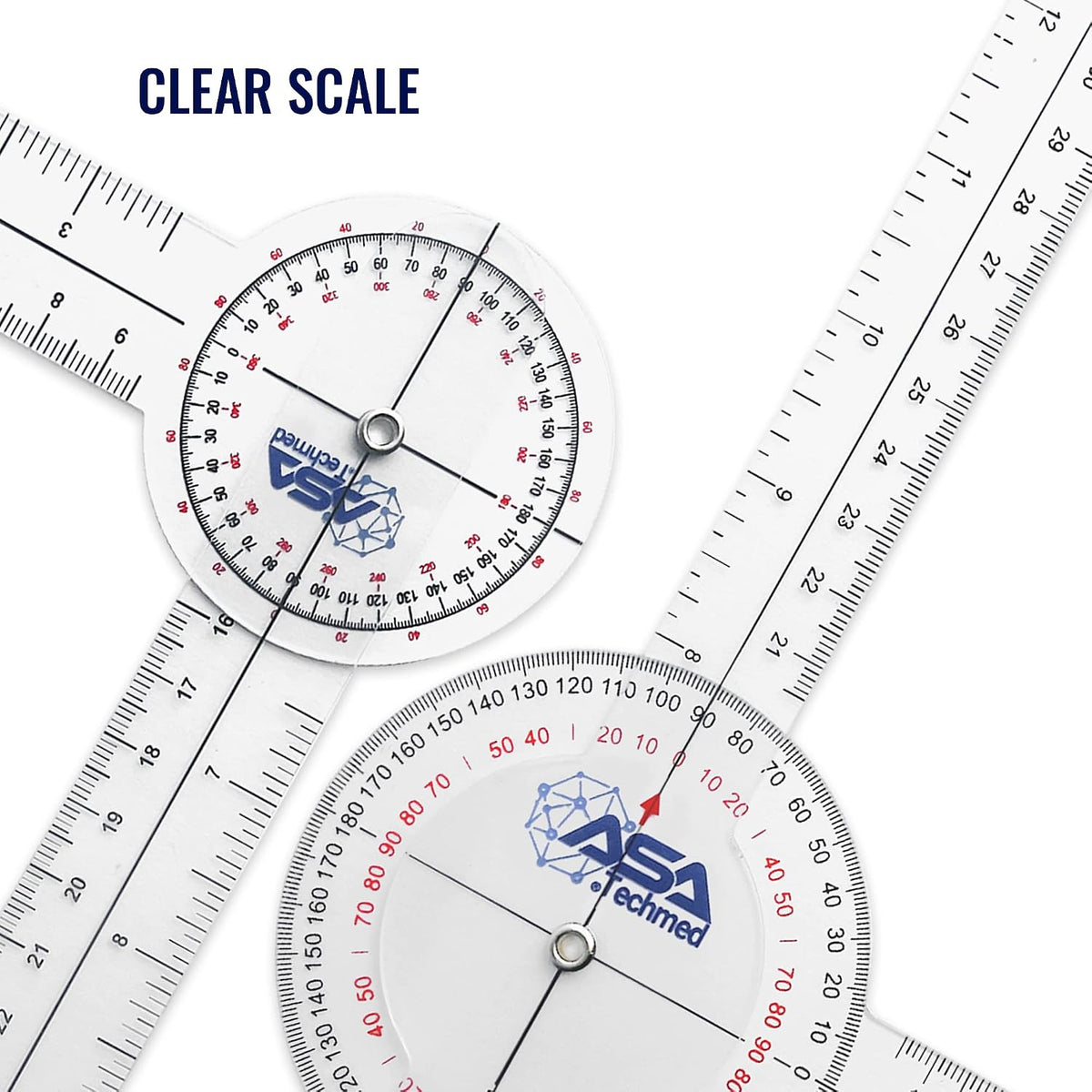 ASA TECHMED Goniometer Complete Set 6 Pieces + Body Measuring Tape - Physical Therapy, Occupational Therapy, Fitness, Medical Protractor Angle Ruler 12/8/6 Inches