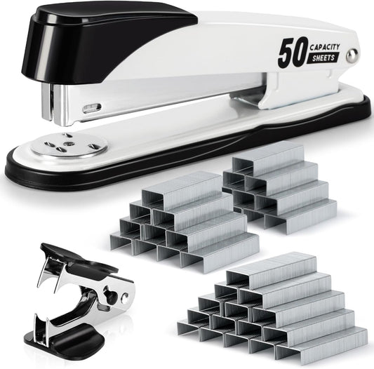 Deli Stapler Heavy Duty, 2000 Staples and Staple Remover, White
