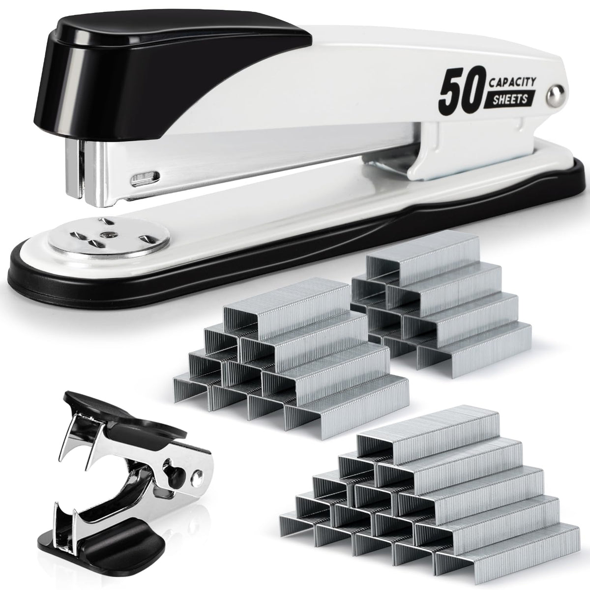 Deli Stapler Heavy Duty, 2000 Staples and Staple Remover, White