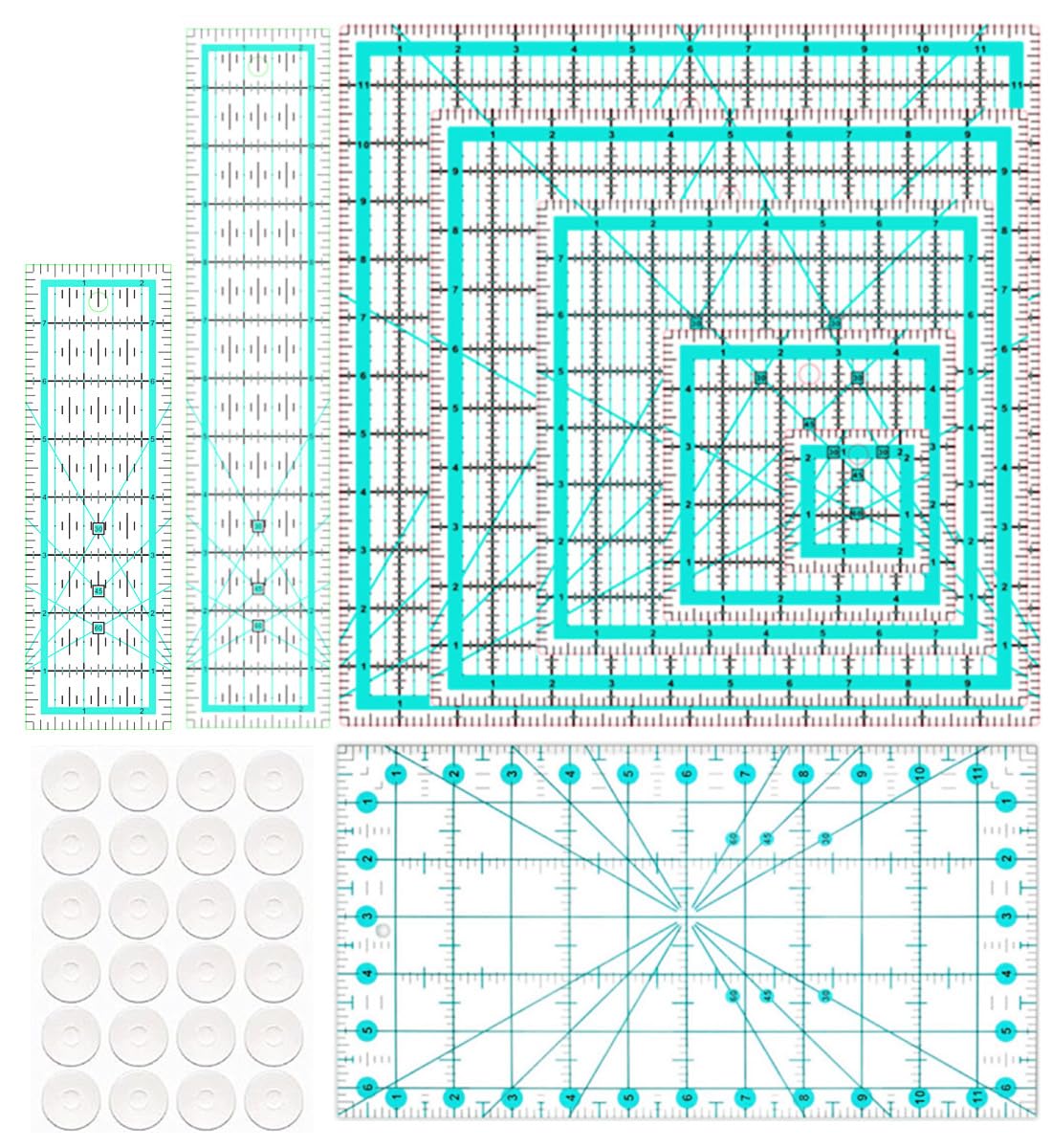 8 Quilting Square Rulers(2.5",3.5",4",5",6",8",9",10")(Red)