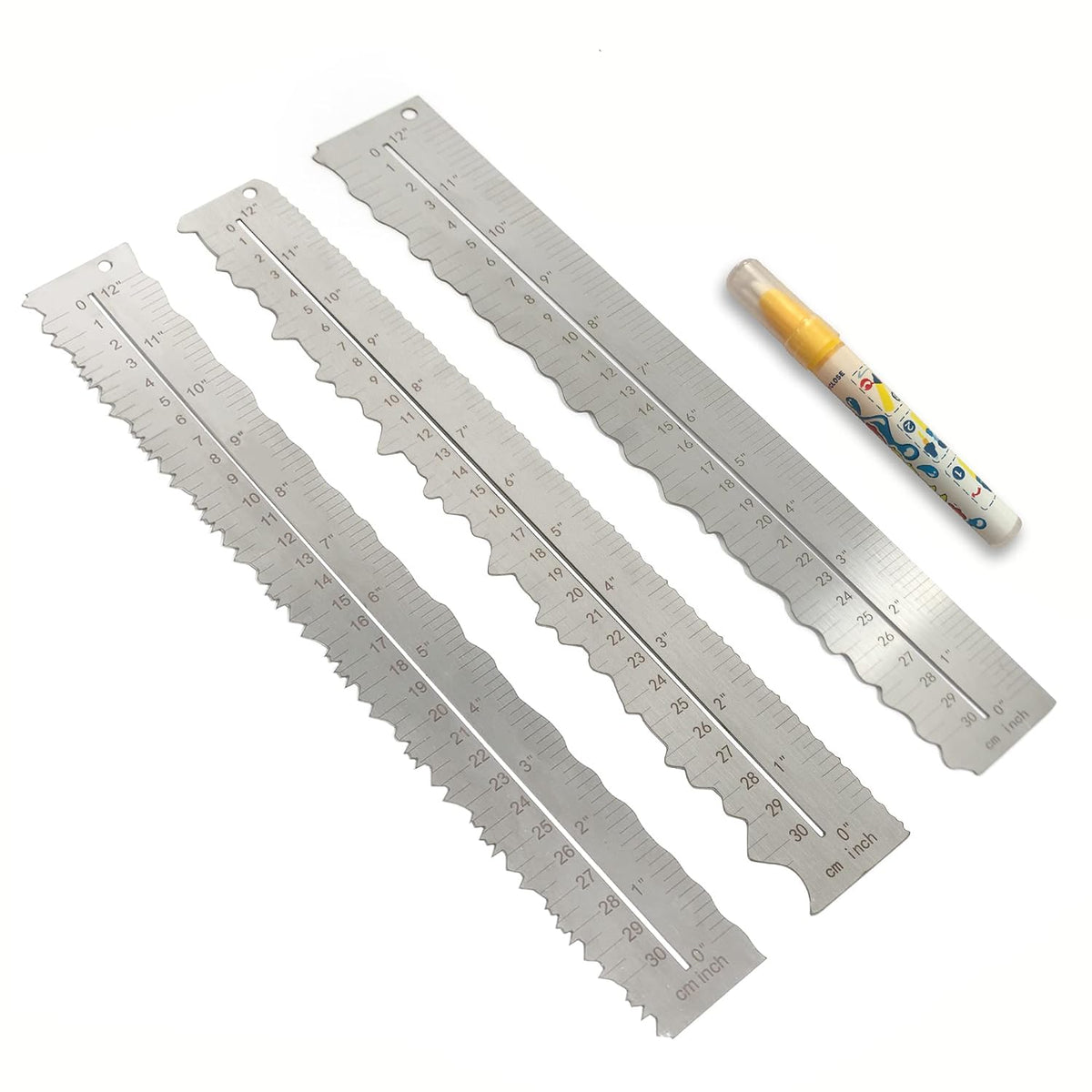 3Pcs Metal Irregular Edges Ruler for Paper Tearing, 12" Measuring Tool