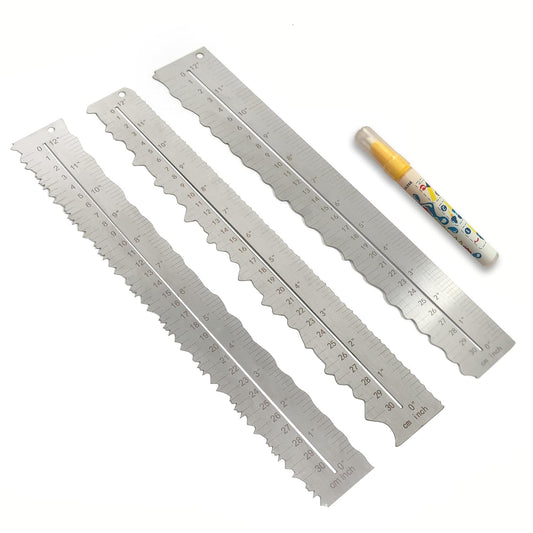 3Pcs Metal Irregular Edges Ruler for Paper Tearing, 12" Measuring Tool