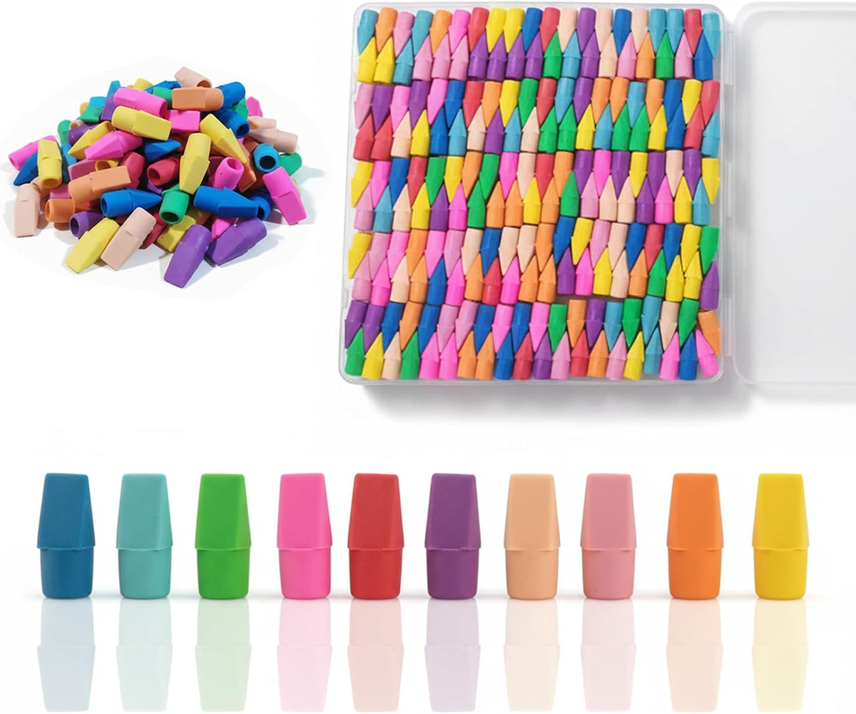 195 Pencil Top Erasers, Latex-Free Chisel Tips, 10 Colors with Storage Box