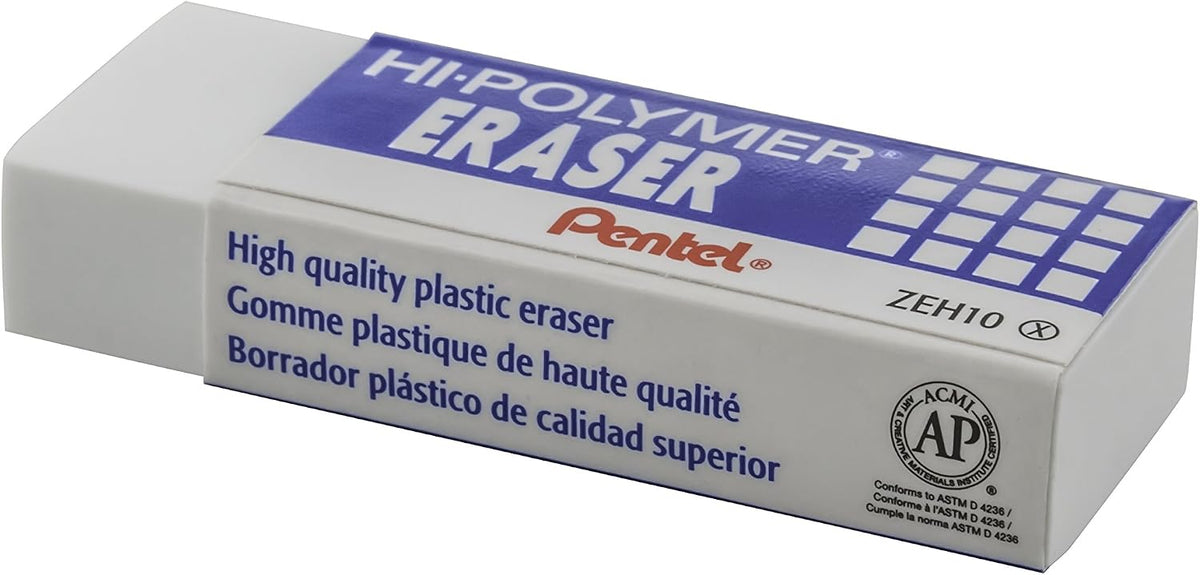 Pentel® Hi-Polymer Block Eraser, Large, White 6 pack (ZEH10BP3P2)