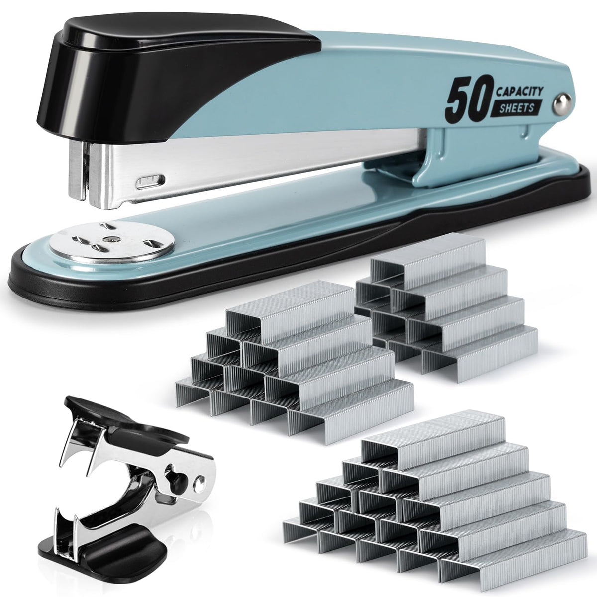 Deli Stapler Heavy Duty, 2000 Staples and Staple Remover, White