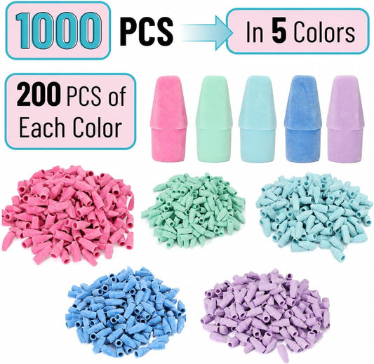 Mr. Pen-Bulk Pencil Top Erasers, 1000 Pack, Colorful, Latex-Free