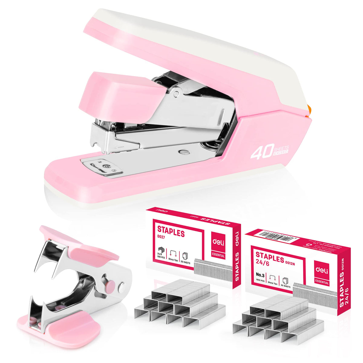 Deli Effortless Desktop Stapler, Heavy Duty Stapler, White