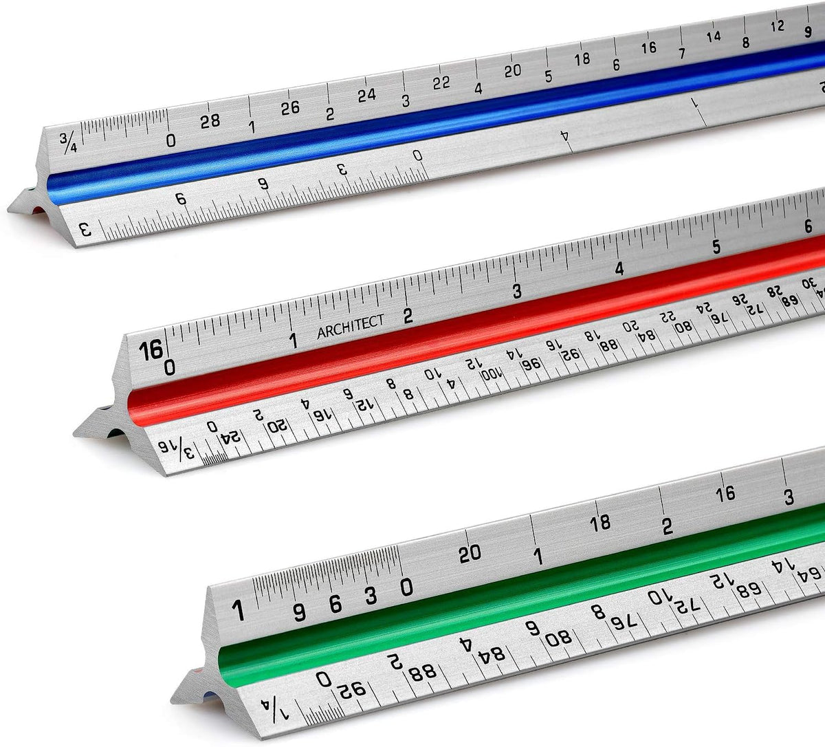 1 Pack 12" Architectural Scale Ruler Triangular Ruler, Color-Coded