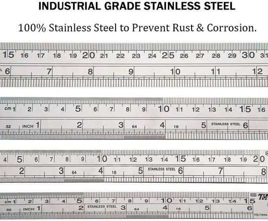 ZZTX Metal Ruler 6 Inch 8 Inch 12 Inch 16 Inch Stainless Steel 4 Pack