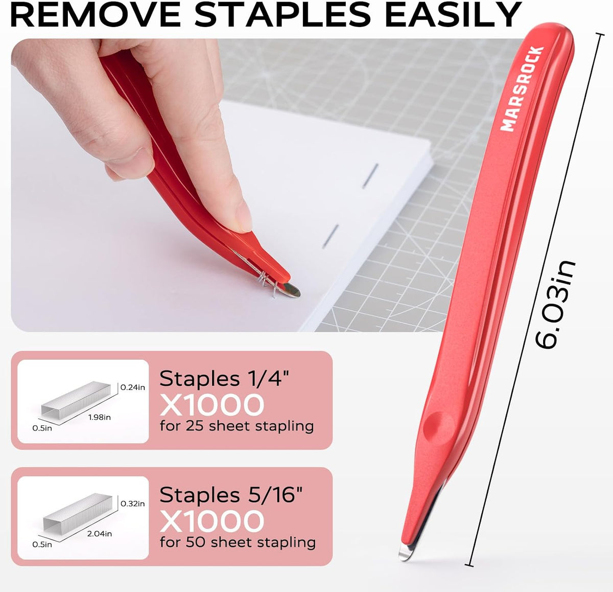 Marsrock Heavy Duty Stapler for Desk with 40-50 Sheet, 2000 Staples, Red