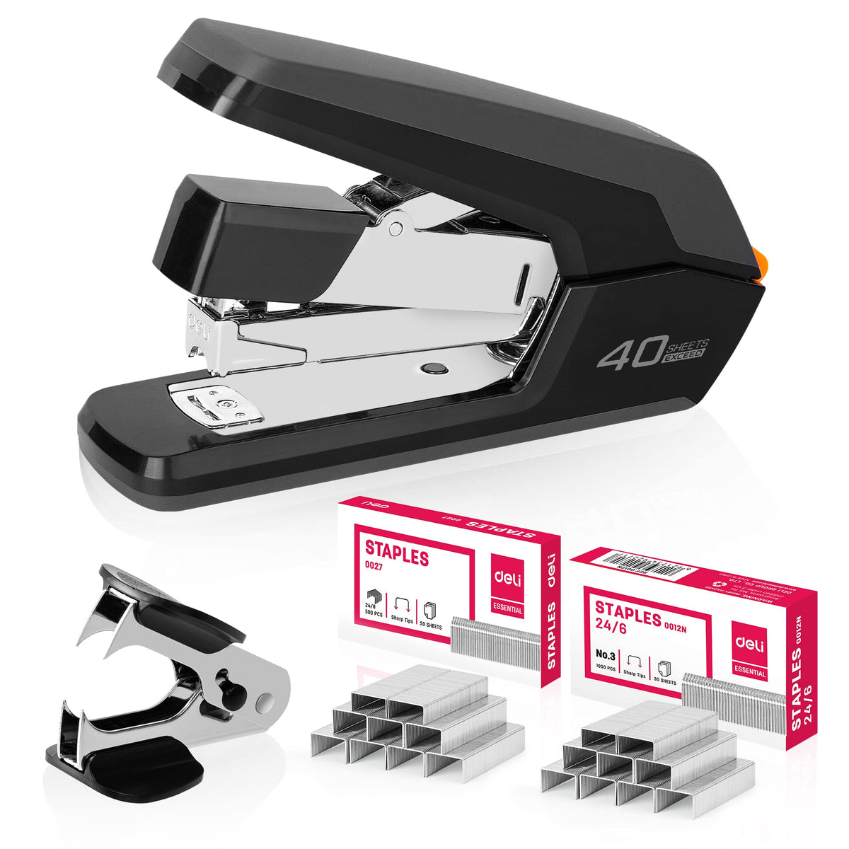 Deli Effortless Desktop Stapler, Heavy Duty Stapler, White