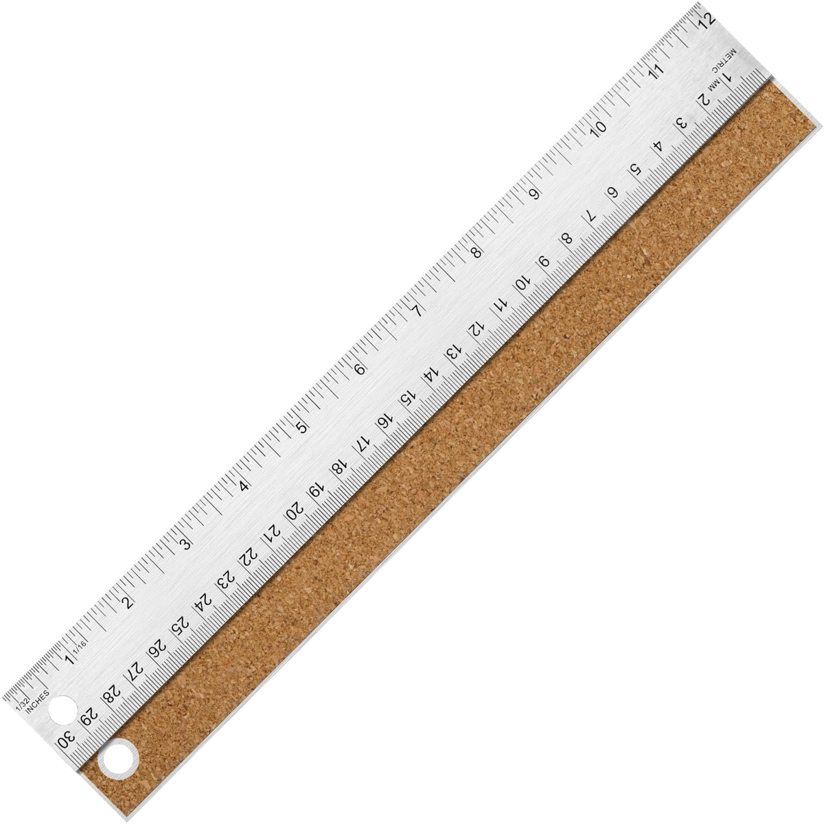 6+12+18 inch Metal Ruler with Cork Backing, Imperial & Metric Markings