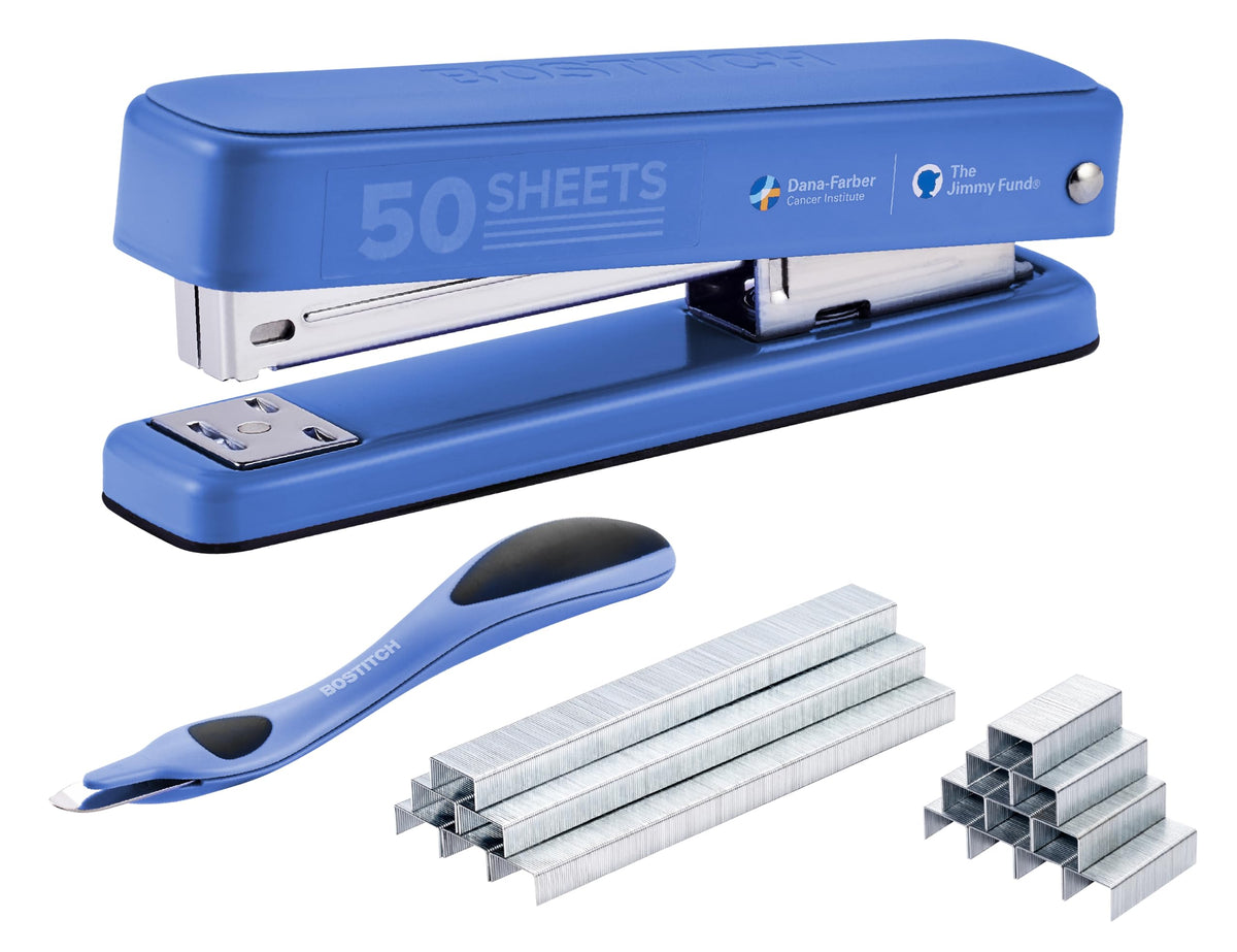 Bostitch Titan Heavy Duty Metal Stapler, 50 Sheet Capacity with 1250 Staples and Ergonomic Staple Remover, Jam Free Stapling, Full Strip Stapler for Desk, Office and Classroom, Silver