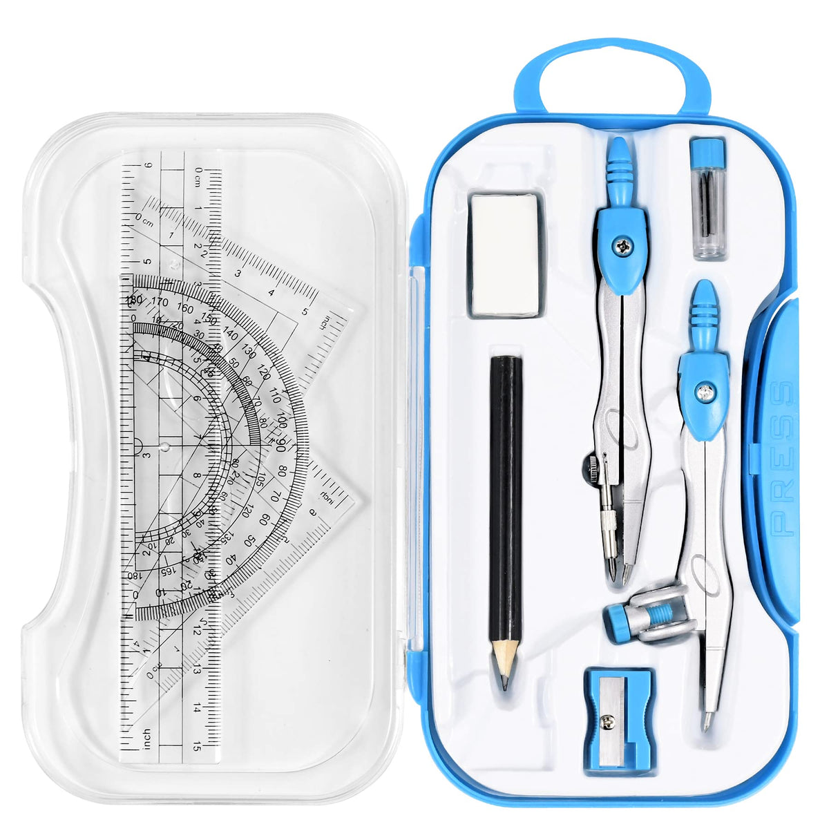 Unjoo Geometry Sets 10 Pcs Student Supplies, Protractor and Compass (Black)