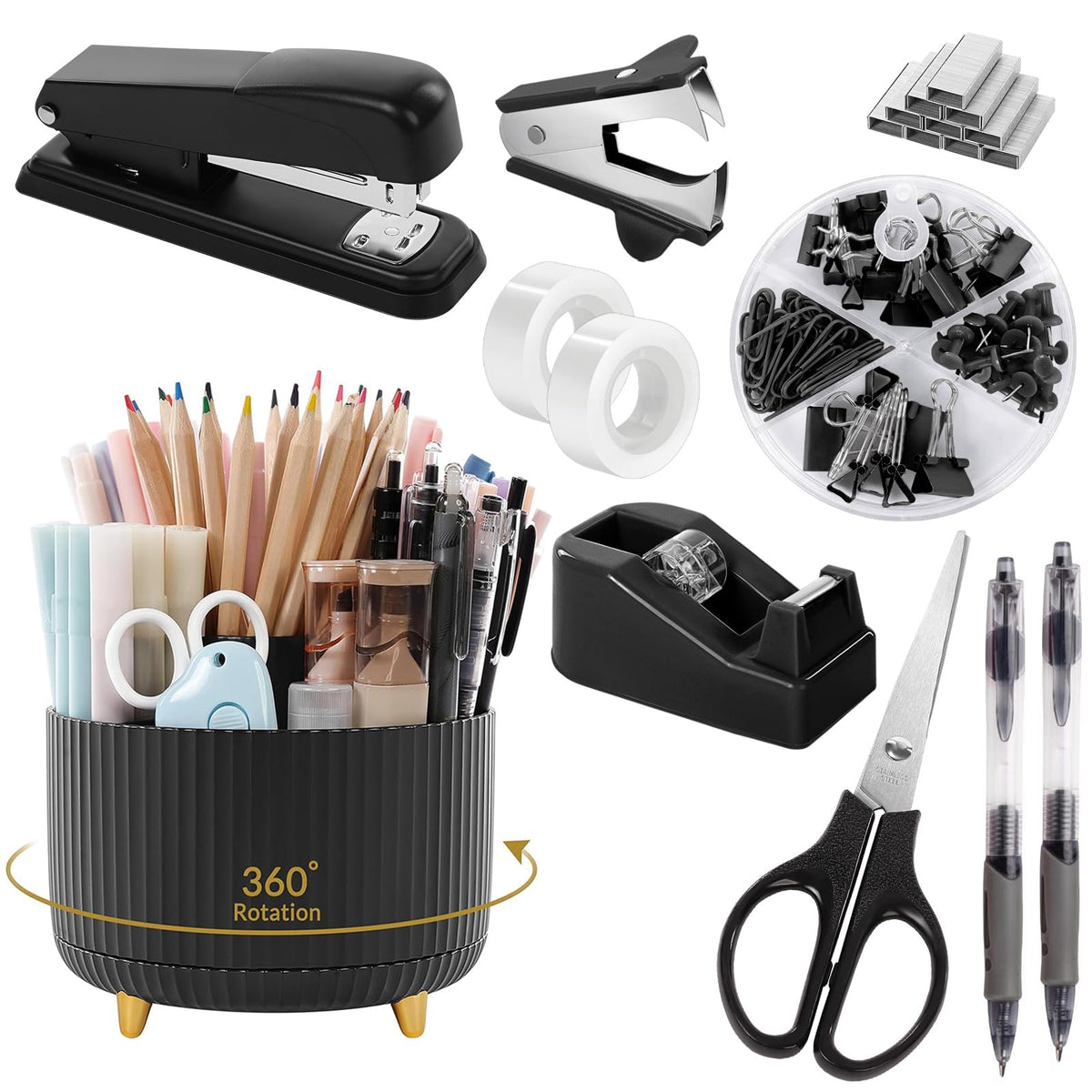 SKYDUE Purple Office Supplies Set with Pencil Holder for Desk,11 PCS