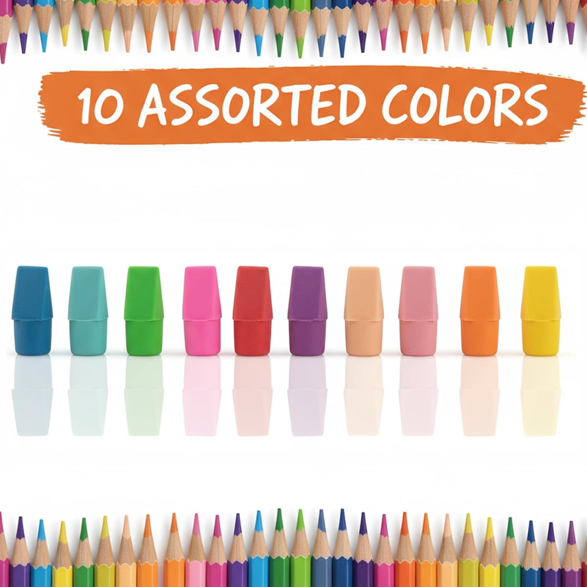 195 Pencil Top Erasers, Latex-Free Chisel Tips, 10 Colors with Storage Box