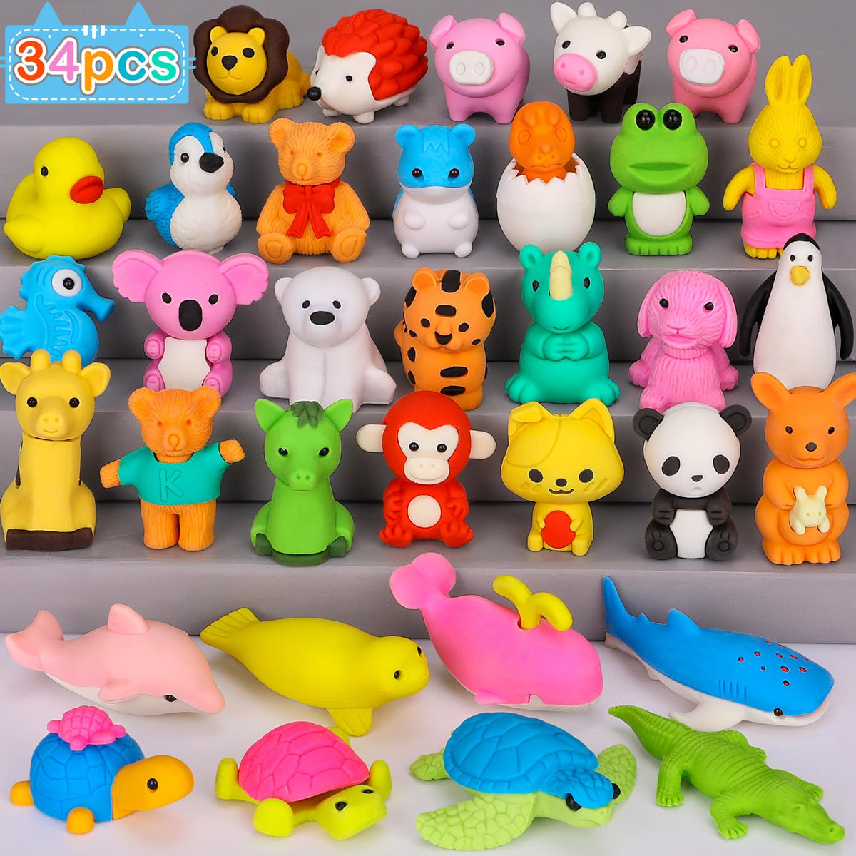 120 Pcs Animal Pencil Erasers, Desk Pets for Treasure Box, Classroom Prizes