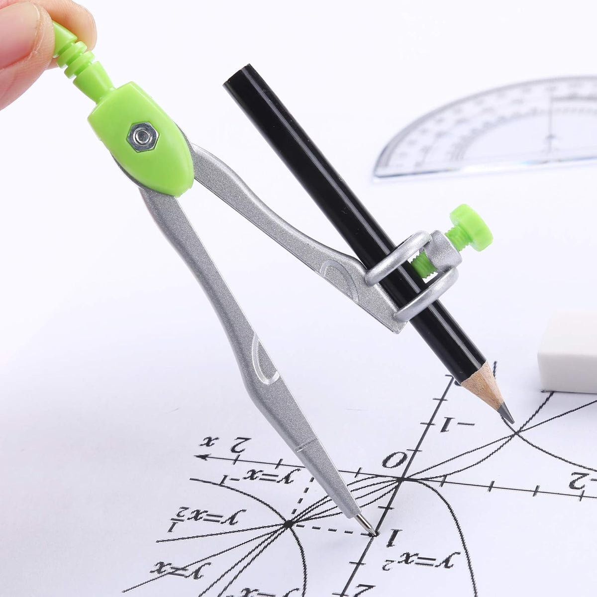 Vobou Math Geometry Sets 10 Pcs, Student Supplies Kit, Compass Set (Green）