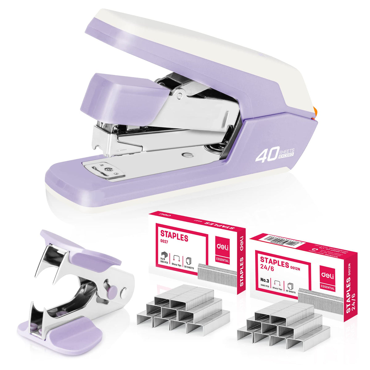 Deli Effortless Desktop Stapler, Heavy Duty Stapler, Violet