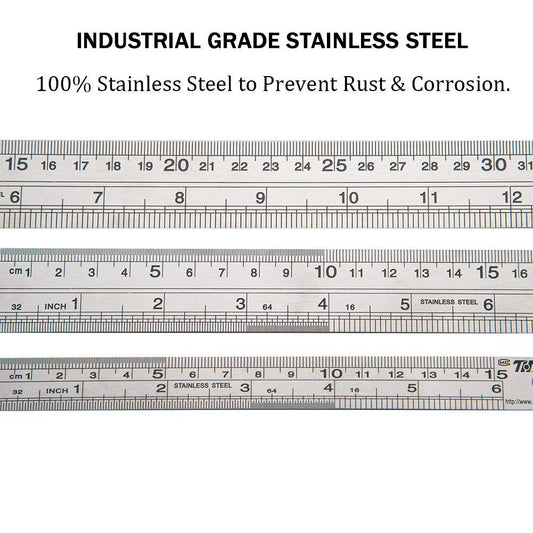 ZZTX Metal Ruler 6 Inch 12 Inch 16 Inch Stainless Steel 3 Pack
