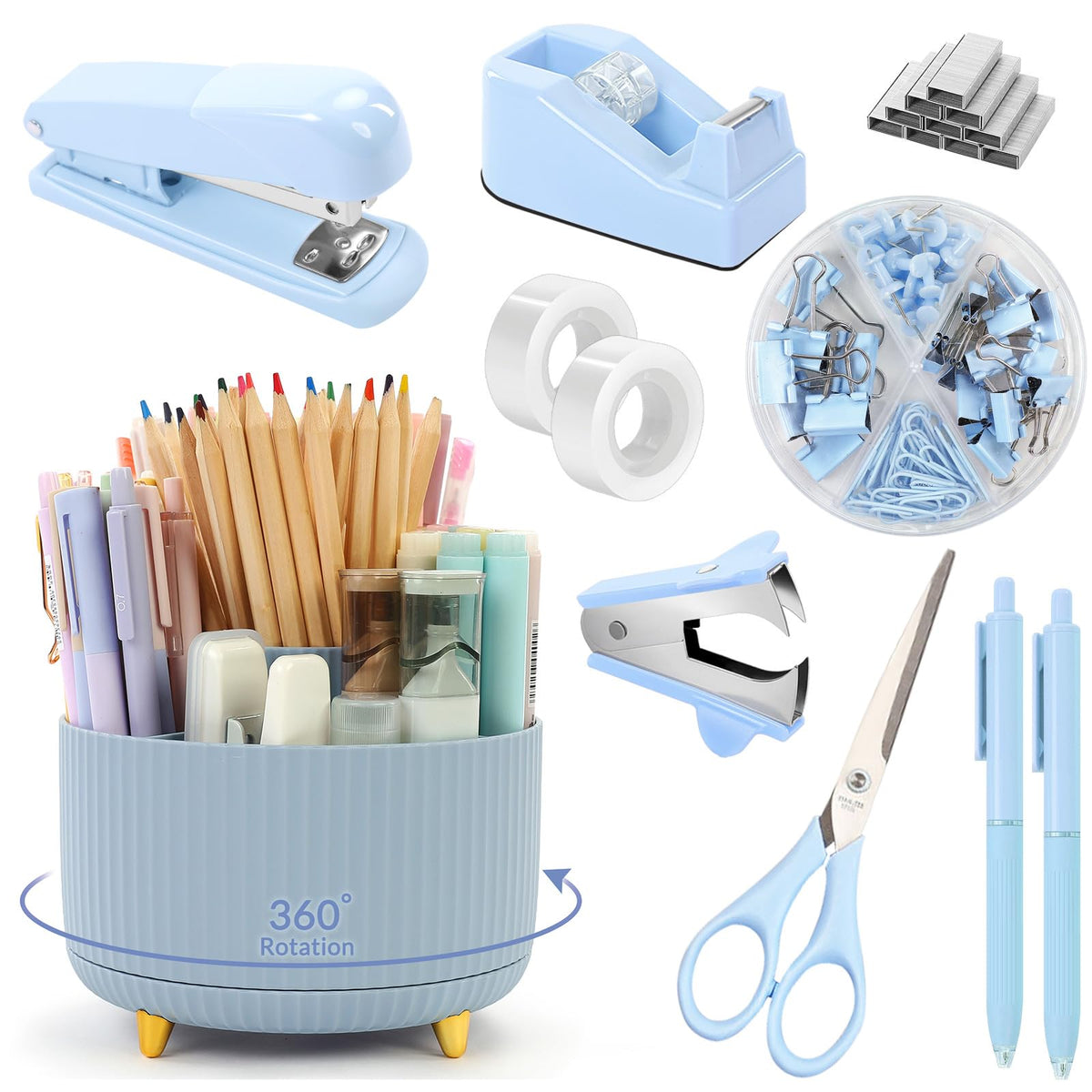 SKYDUE Purple Office Supplies Set with Pencil Holder for Desk,11 PCS