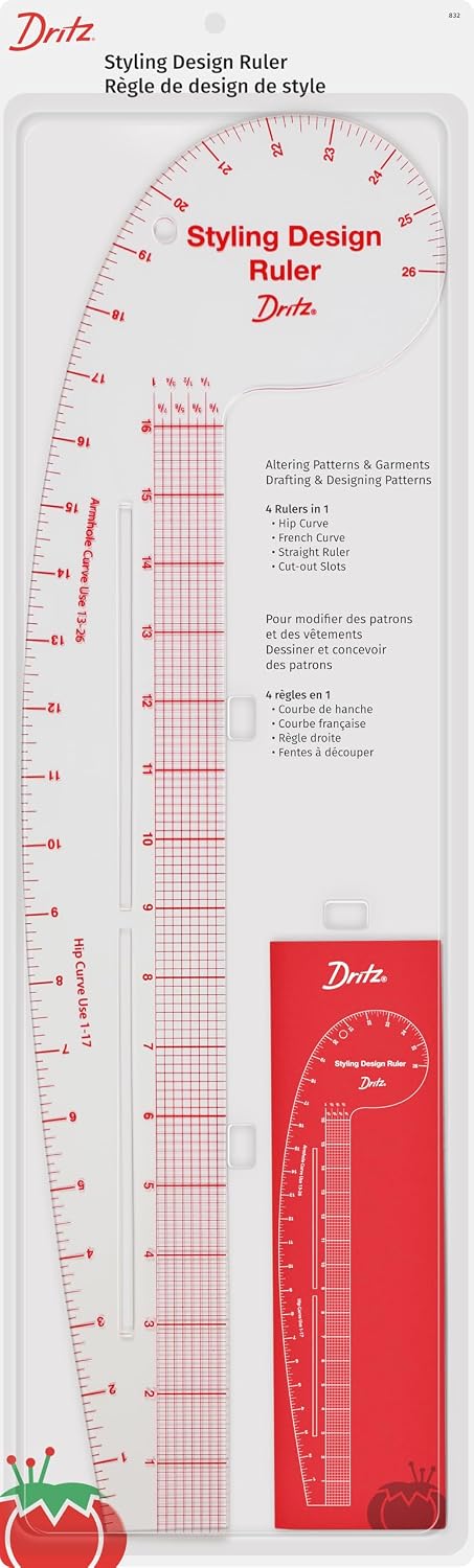 Dritz Styling Design Ruler, Curved and Straight Edge, Clear