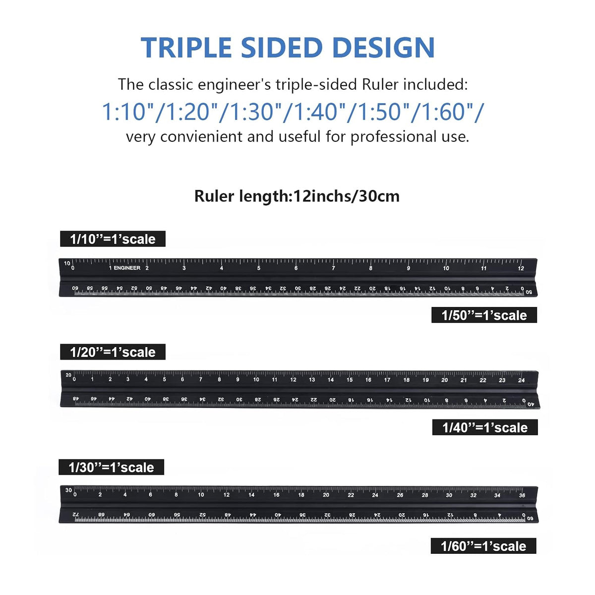 Architectural&Engineering Triangular Scale Ruler with Stainless Steel Ruler