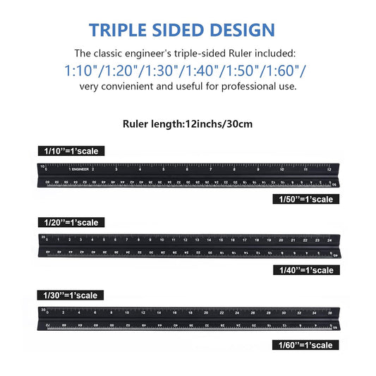 Architectural&Engineering Triangular Scale Ruler with Stainless Steel Ruler