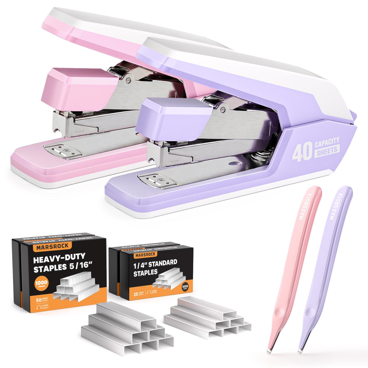 Marsrock Heavy Duty Stapler for Desk with 40-50 Sheet, 2000 Staples, Red