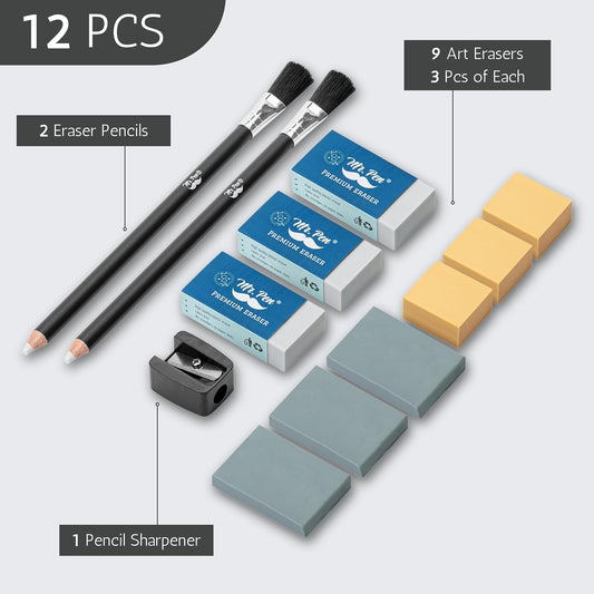 Mr. Pen- Art Eraser Set, 12 pcs, Artist Pencil Erasers