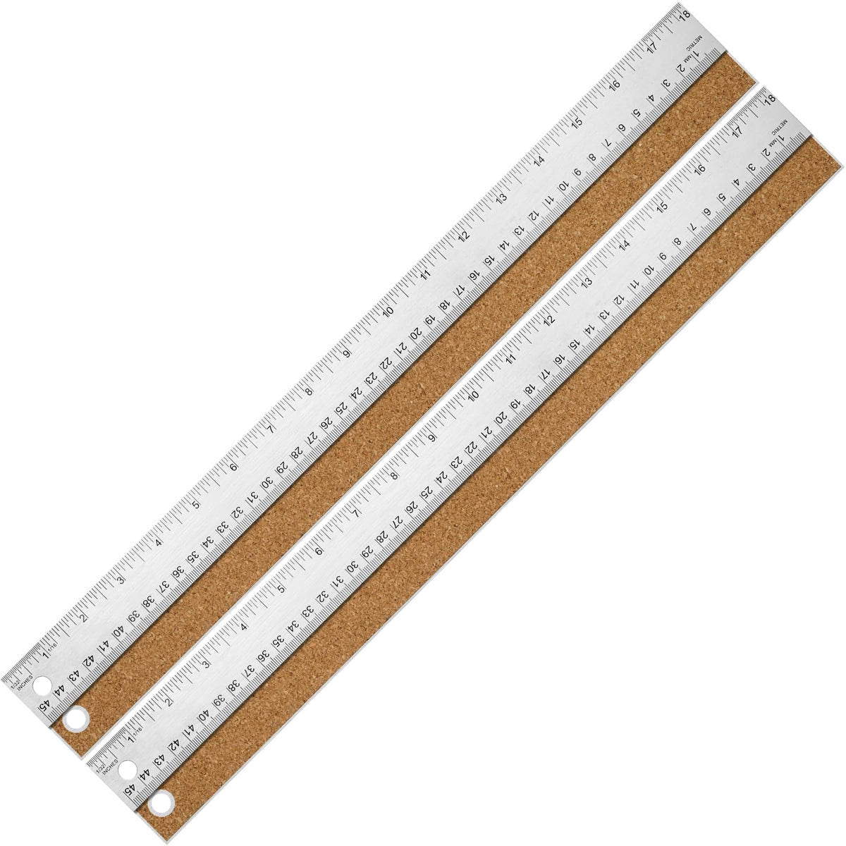 6+12+18 inch Metal Ruler with Cork Backing, Imperial & Metric Markings