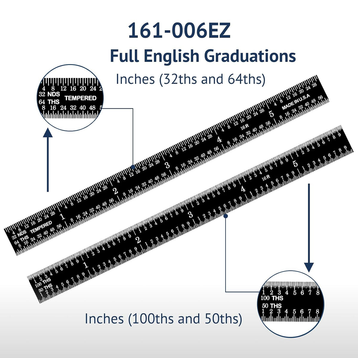 PEC Tools Stainless Steel Ruler Set (6"+12"), High-Contrast Machinist Ruler with Markings 1/32", 1/64", 1/50" and 1/100", Made in USA