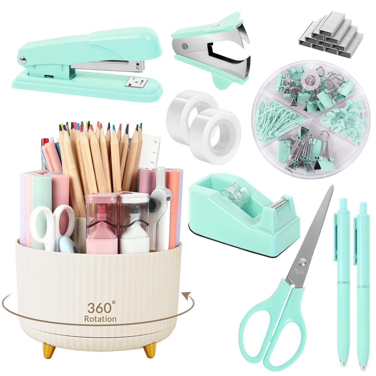 SKYDUE Purple Office Supplies Set with Pencil Holder for Desk,11 PCS