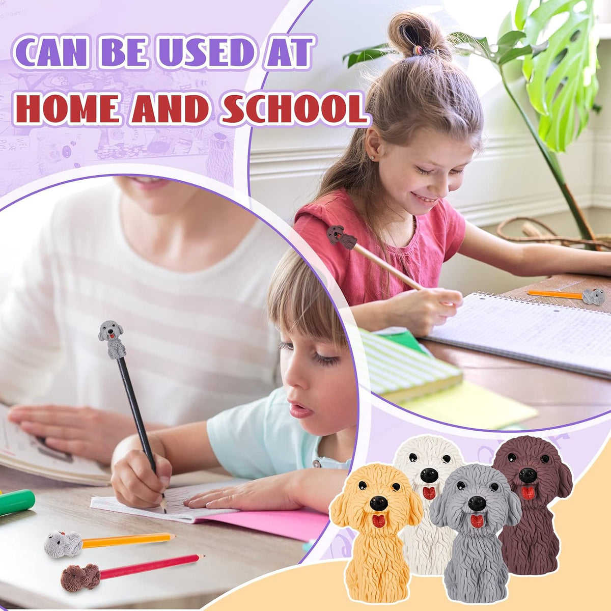 Kisston 100 Pcs 3D Dog Pencil Top Erasers, Cute Animal Pencil Toppers
