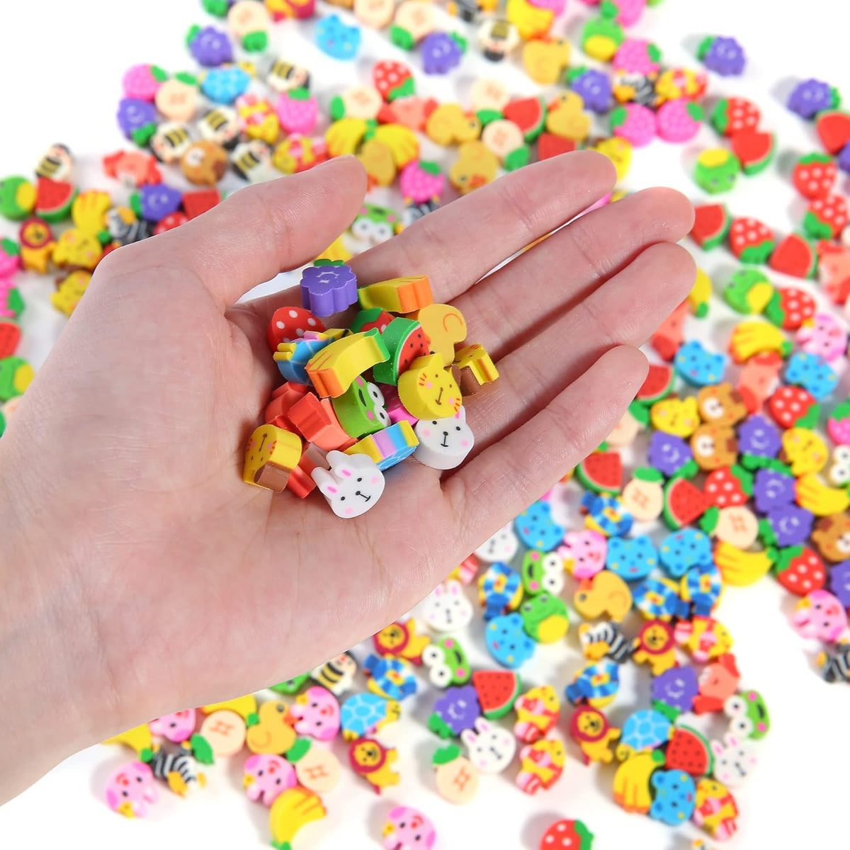 1000 Pieces Mini Erasers for Kids, Bulk Small Animal Fruit Pencil Erasers Assortment for Home Rewards, School Supplies and Gift Filling
