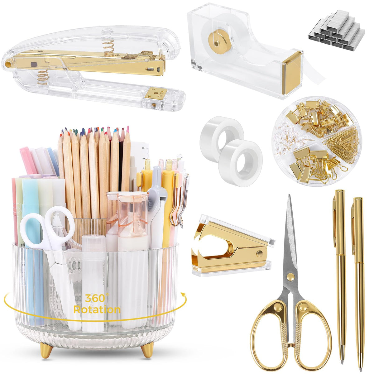 SKYDUE Purple Office Supplies Set with Pencil Holder for Desk,11 PCS