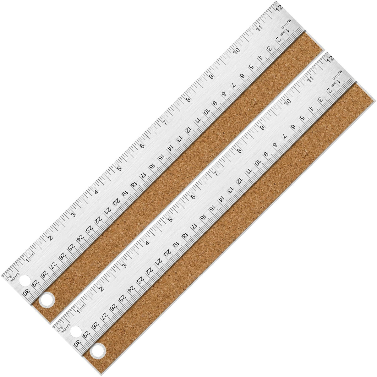 6+12+18 inch Metal Ruler with Cork Backing, Imperial & Metric Markings