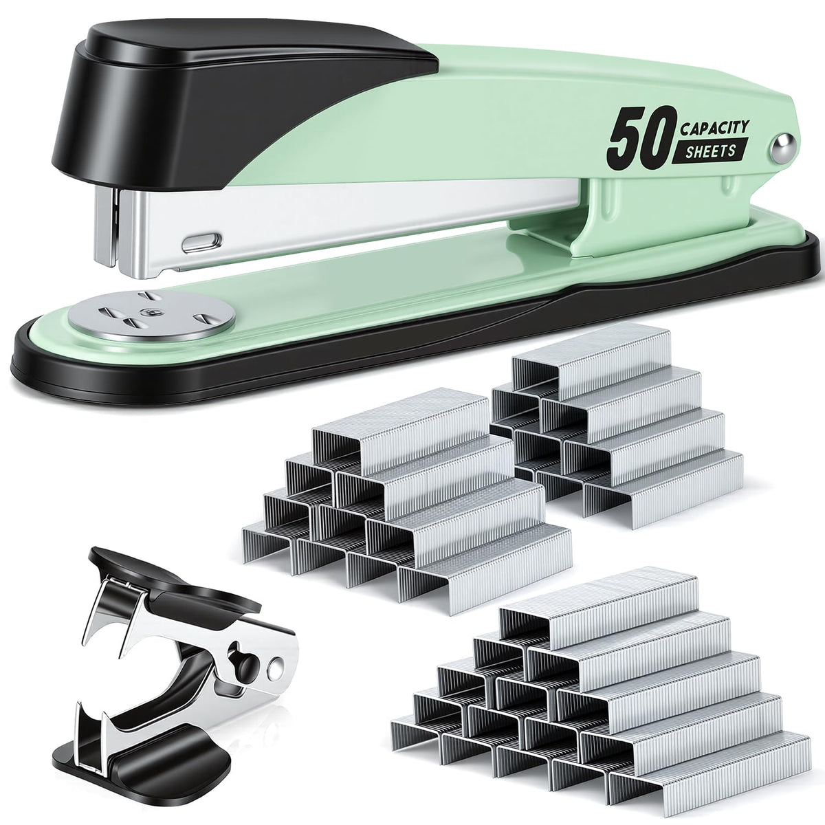 Deli Stapler Heavy Duty, 2000 Staples and Staple Remover, White