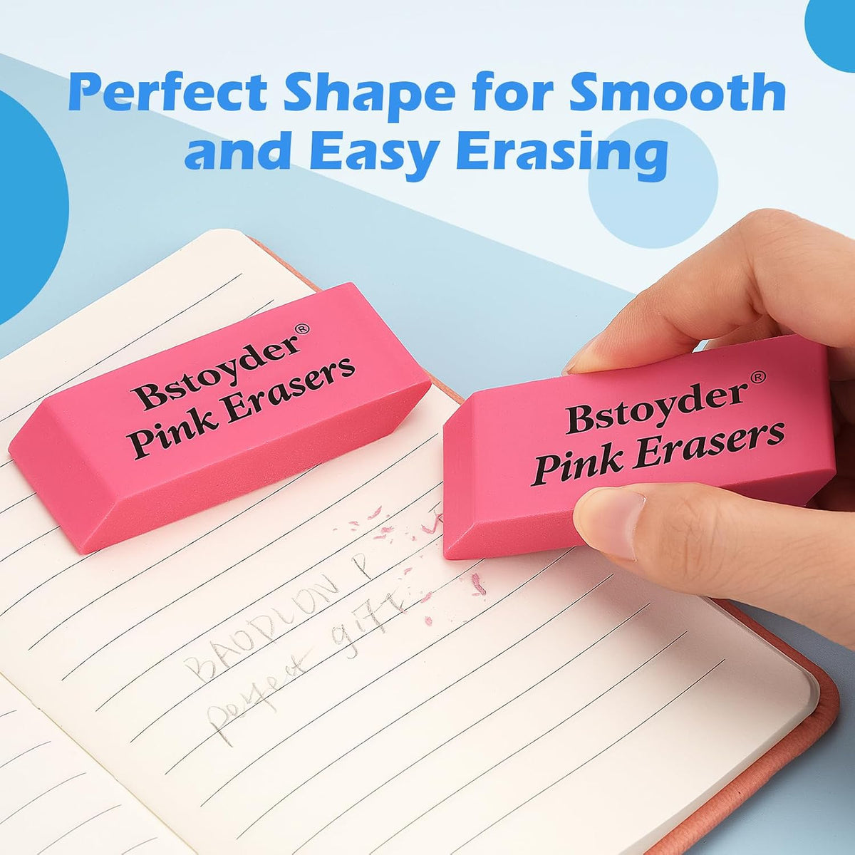 Pink Erasers Bulk, 36 Pack Rubber Pencil Erasers Bulk for School/Office, Latex-Free Smudge-Free Soft Bevel Erasers for Students, Bulk School Supplies for Classrooms, Teachers, Home, Office, Art Class