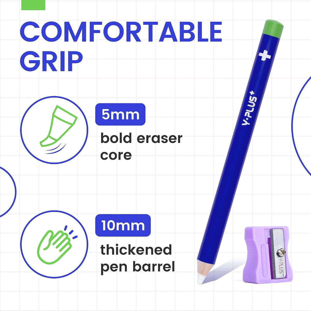 Eraser Pen with Sharpener, Fine Detail Erasing, Blue, 3 Pcs