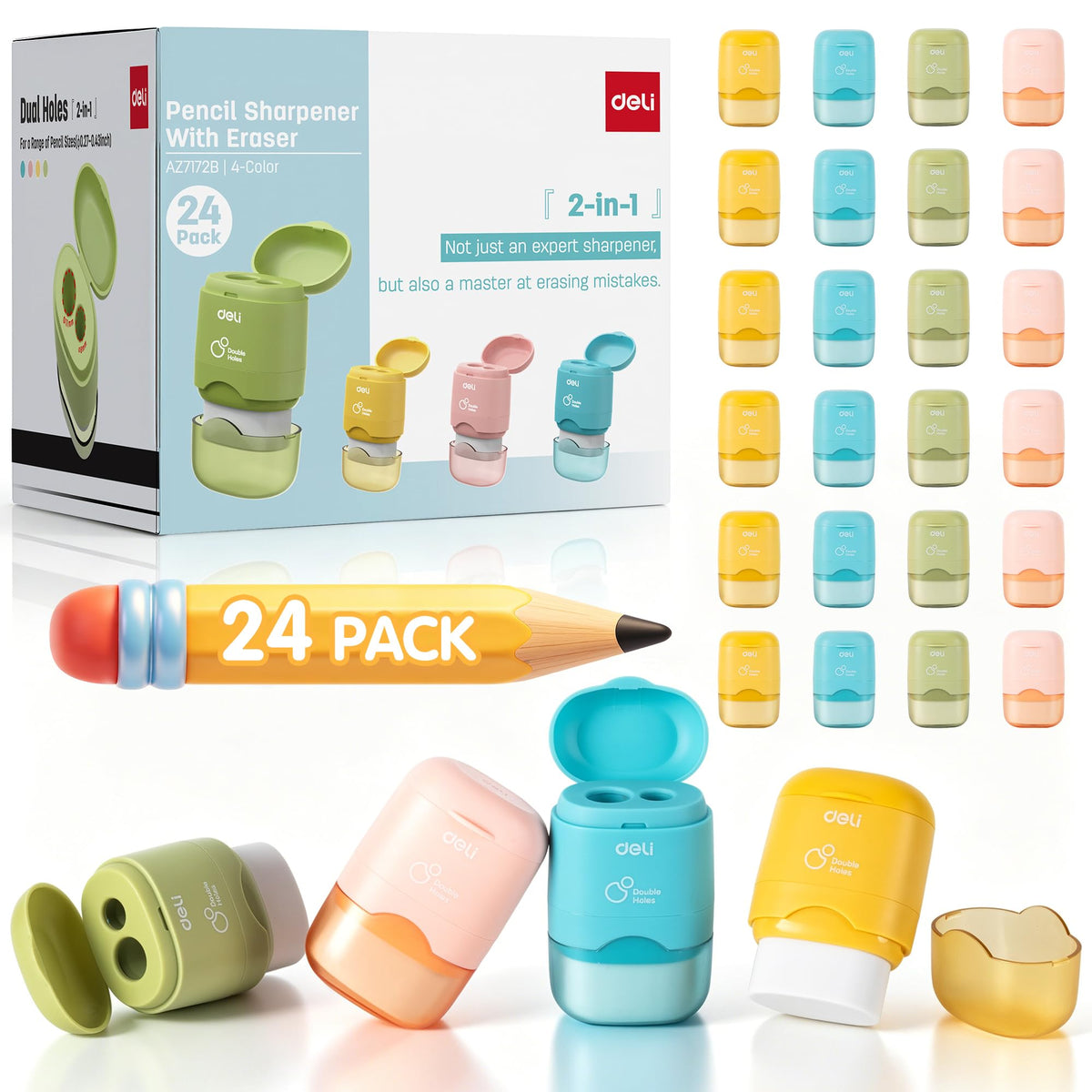 Deli Pencil Sharpener & Eraser, 24 Pack Pencil Sharpeners Manual