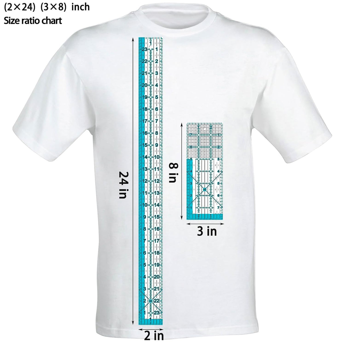 Acrylic Ruler 7 Piece Set, Non Slip Rings 50 Pieces, Quilting Rulers, Size (6"x24"), (2"x24"), (3"x18"), (3"x8"), (1.5"x12"), (1"x12"), (1"x6") (Blue-7 Piece Set)