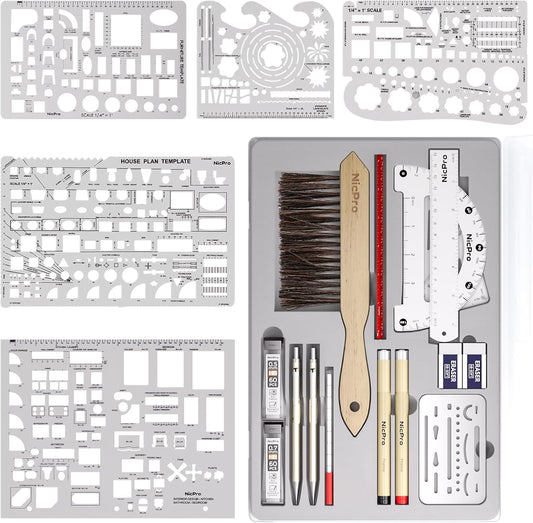 Nicpro 21PCS Professional Drafting Tools & Geometry Set with Case