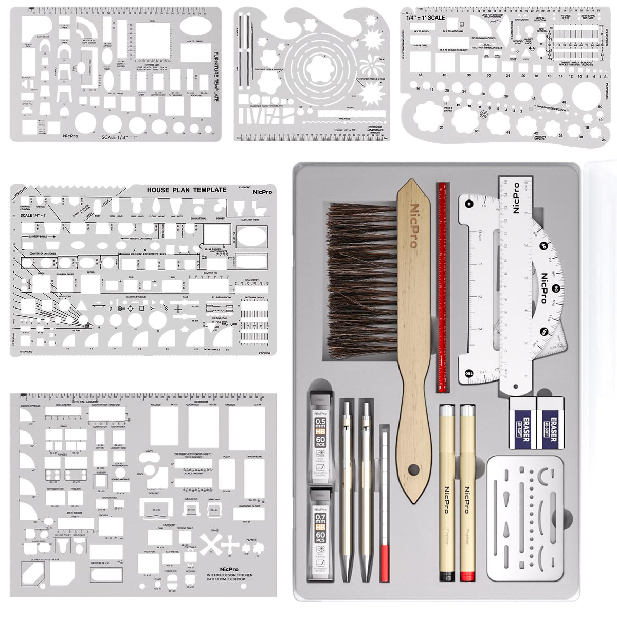 Nicpro 21PCS Professional Drafting Tools & Geometry Set with Case