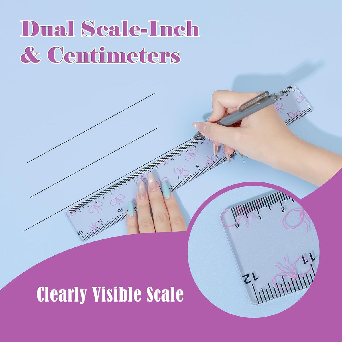 BAYTORY 4Pcs Transparent Acrylic Ruler 12 Inch, Plastic Straight Rulers