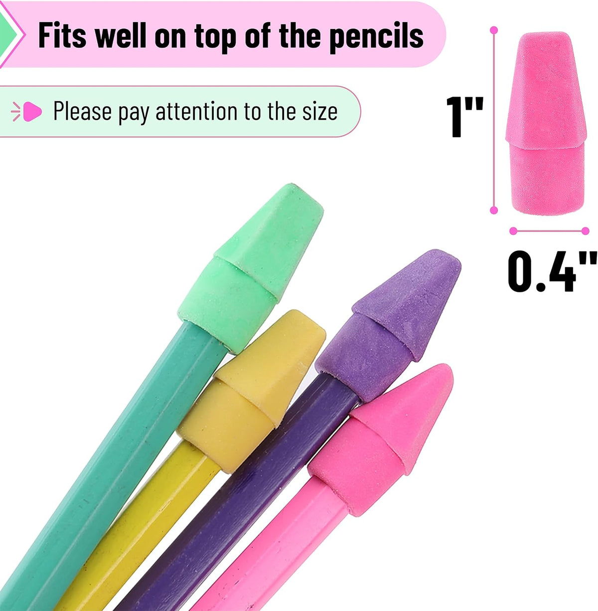 Mr. Pen- Pencil Erasers Toppers, 500 Pack, Vibrant Colors